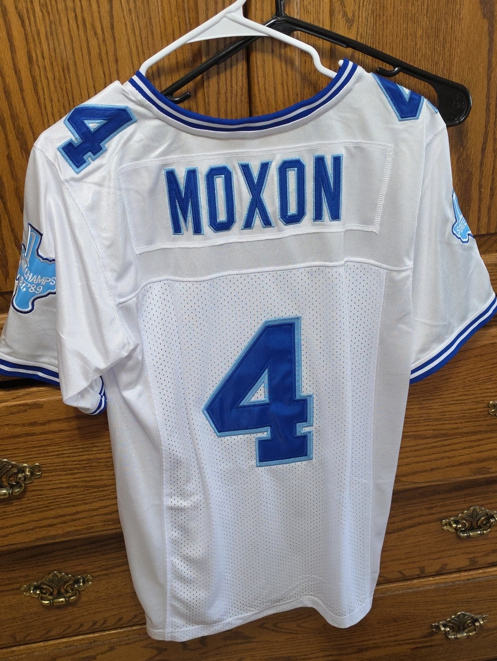 James Van Der Beek - White and Light Blue Number 4 Football Jersey - Moxon